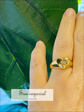 Gold Plated Sunburst Heart Signet Ring Sun-Imperial United States
