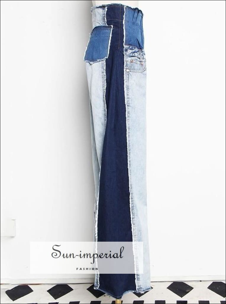 Sun-imperial - tow tone women color block wide leg denim