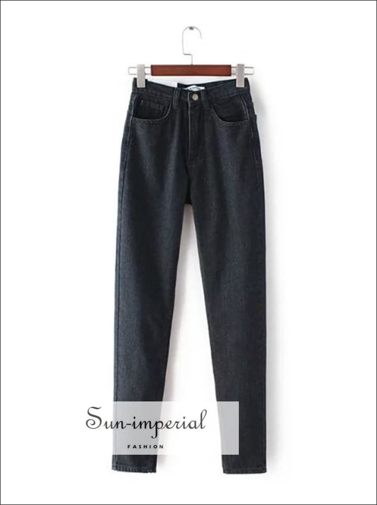Sun-imperial - vintage ladies high waist jeans black pencil casual
