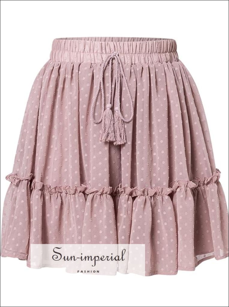 Vintage Pink A-line High Waist Polka Dot Boho Beach Mini Skirt