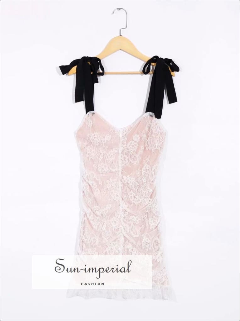 Sun-imperial - vintage White lace bodycon dress with Black tie dye cami strap mini dress White / M Sun-imperial - vintage White lace bodycon dress with Black tie dye cami strap mini dress White / M