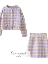 Vintage Women Two Piece Pearl Button Plaid Blazer and High Waist a Line Mini Skirt Long Sleeve 2 piece skirt jacke set, best seller,