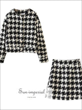 Vintage Women Two Piece Pearl Button Plaid Blazer and High Waist a Line Mini Skirt Long Sleeve 2 piece skirt jacke set, best seller,