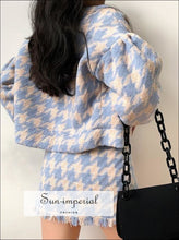 Vintage Women Two Piece Pearl Button Plaid Blazer and High Waist a Line Mini Skirt Long Sleeve 2 piece skirt jacke set, best seller,