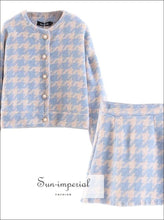 Vintage Women Two Piece Pearl Button Plaid Blazer and High Waist a Line Mini Skirt Long Sleeve 2 piece skirt jacke set, best seller,