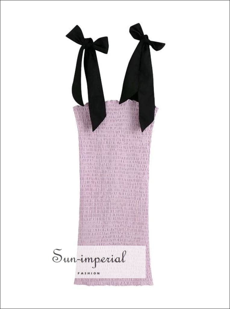 Sun-imperial - White shirred bodycon mini dress with Black tied straps detail Purple / S