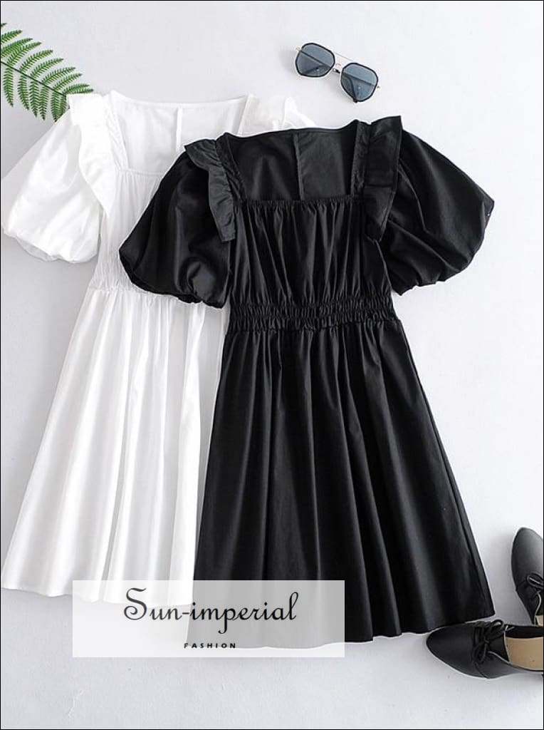 Sun-imperial - White short puff sleeve square neck mini dress Ivory / S Sun-imperial - White short puff sleeve square neck mini dress Ivory / S