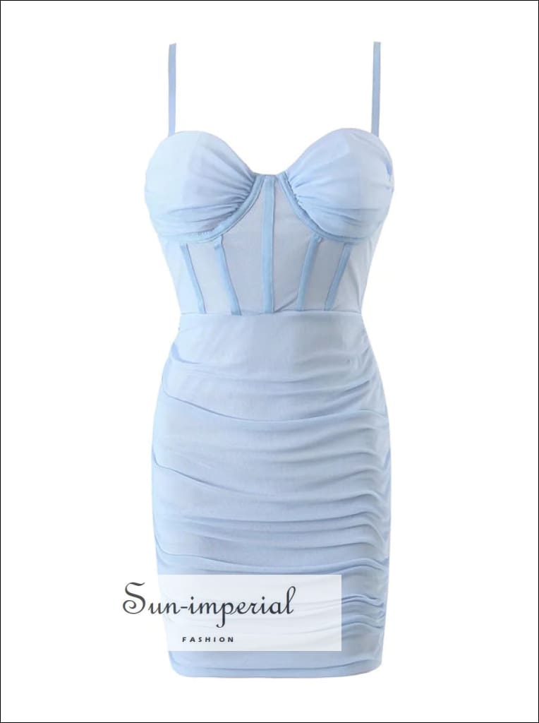 Sun-imperial - women baby blue mesh bodycon camisole corset style mini dress LightBlue / L Sun-imperial - women baby blue mesh bodycon camisole corset style mini dress LightBlue / L