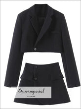 Women Beige Two Piece Skirt Set with Cropped Blazer Jacket and Wrap Mini blazer skirt set, elegant style, harajuku jacket mini croobed ser 