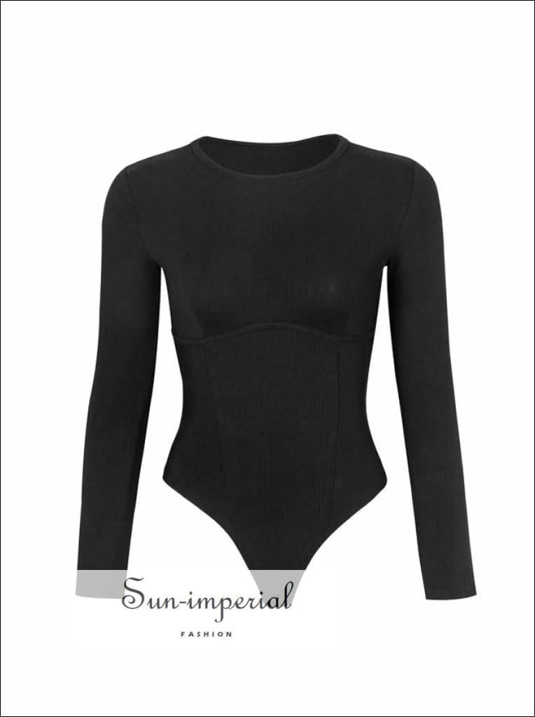 Sun-imperial - women black crew neck corset style bust seams long sleeve  bodysuit – Sun-Imperial