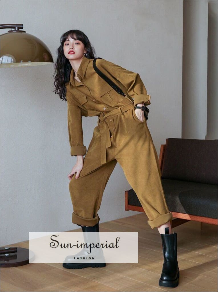 Sun-imperial women black long sleeve buttoned casual tie waist