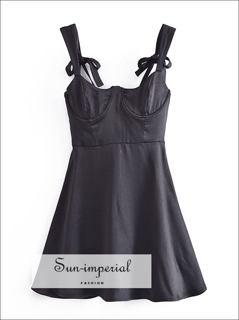 Sun-imperial - women Black satin party backless mini dress with back tie bow tie and corset style Black / L Sun-imperial - women Black satin party backless mini dress with back tie bow tie and corset style Black / L