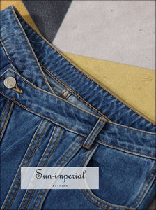 Women Blue Striped High Waist Denim Flare Jeans Jeans, denim, Long Trousers, SUN-IMPERIAL United States