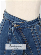 Women Blue Striped High Waist Denim Flare Jeans Jeans, denim, Long Trousers, SUN-IMPERIAL United States