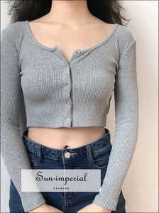 Women Button up Fitted Rib Crop top
