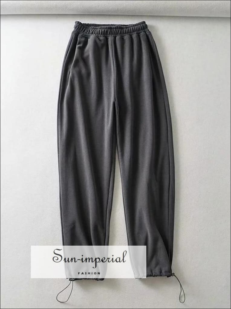 Sun-imperial - women dark grey adjustable drawstring cuffs joggers casual  sweatpants – Sun-Imperial