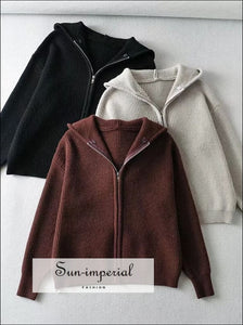 Women Zip Up Knit Chunky Hooded Oversize Cardigan casual style, chick sexy harajuku PUNK STYLE, street style Sun-Imperial United States