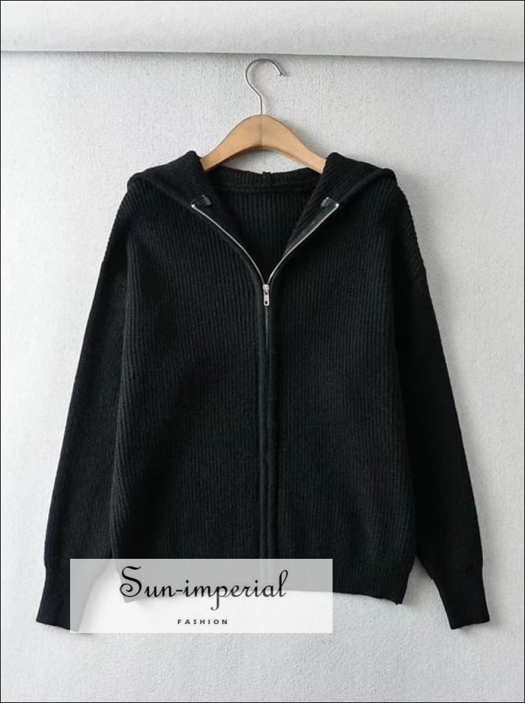 Women Zip Up Knit Chunky Hooded Oversize Cardigan casual style, chick sexy harajuku PUNK STYLE, street style Sun-Imperial United States