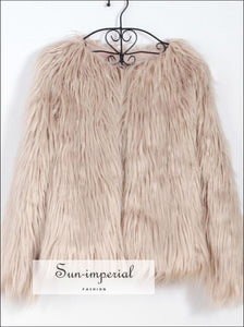 Women Faux Fur Coat Fluffy Warm Long Sleeve Outerwear