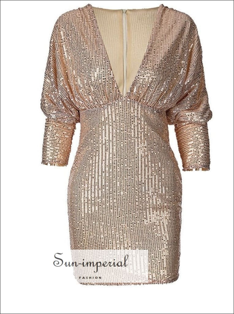 slim fit dress slacks Gold Sequin Long Sleeve Bodycon Dress, M