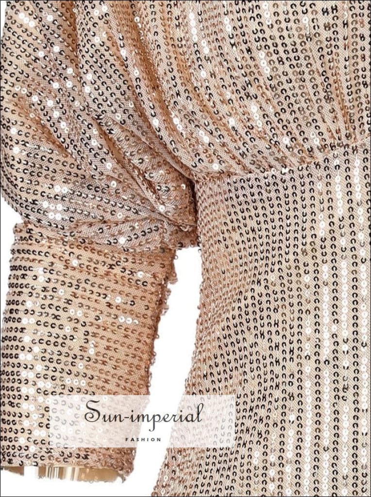gold plunge sequin long sleeve bodycon dress Sun-imperial