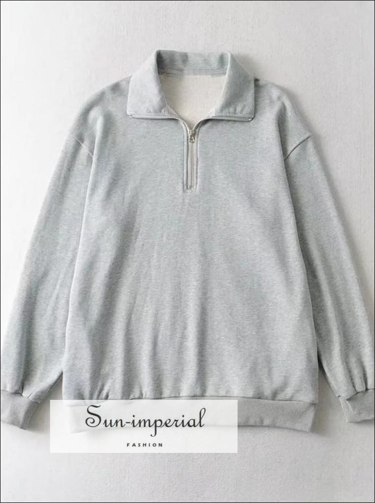 Sun-imperial - women high neck half zip oversized sweatshirt drop shoulder  half zip sweatshirt – Sun-Imperial