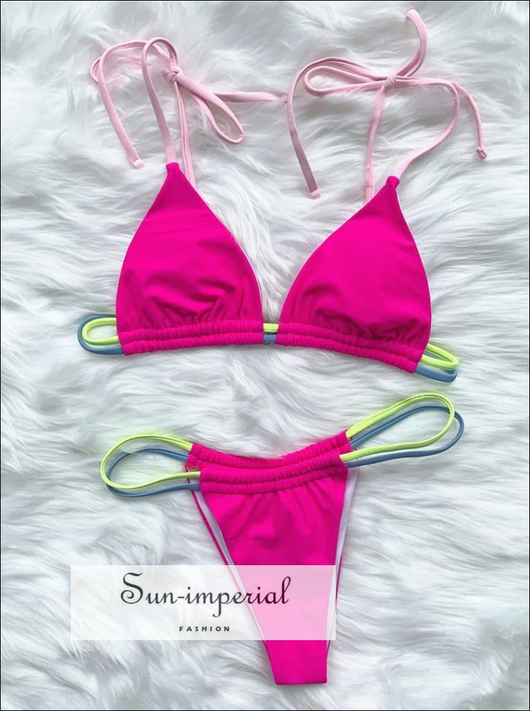 Barely-There Neon Pink Micro Bikini Set with Thong
