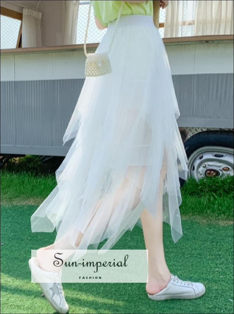 Korean Fashion Women's Mesh Skirt Long Tulle Skirt Tutu Maxi Skirt