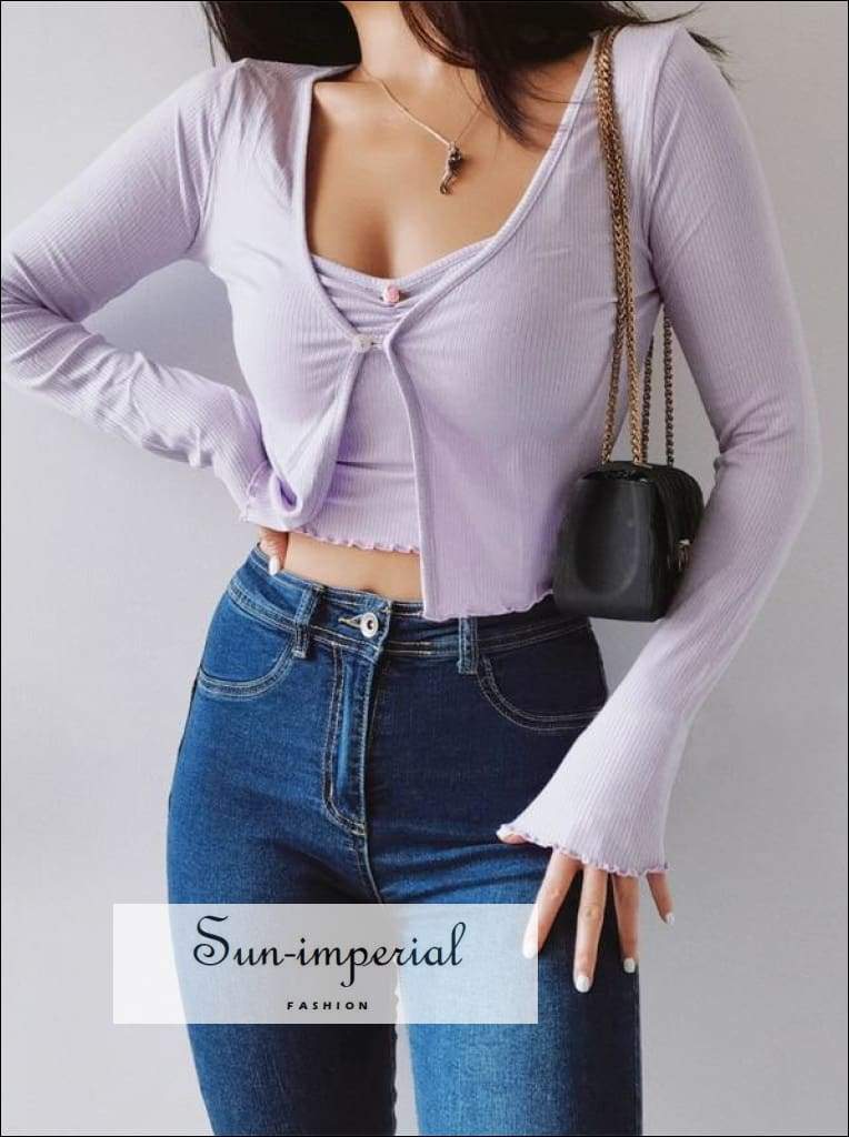 Sun-imperial - women lavender ribbed one button front