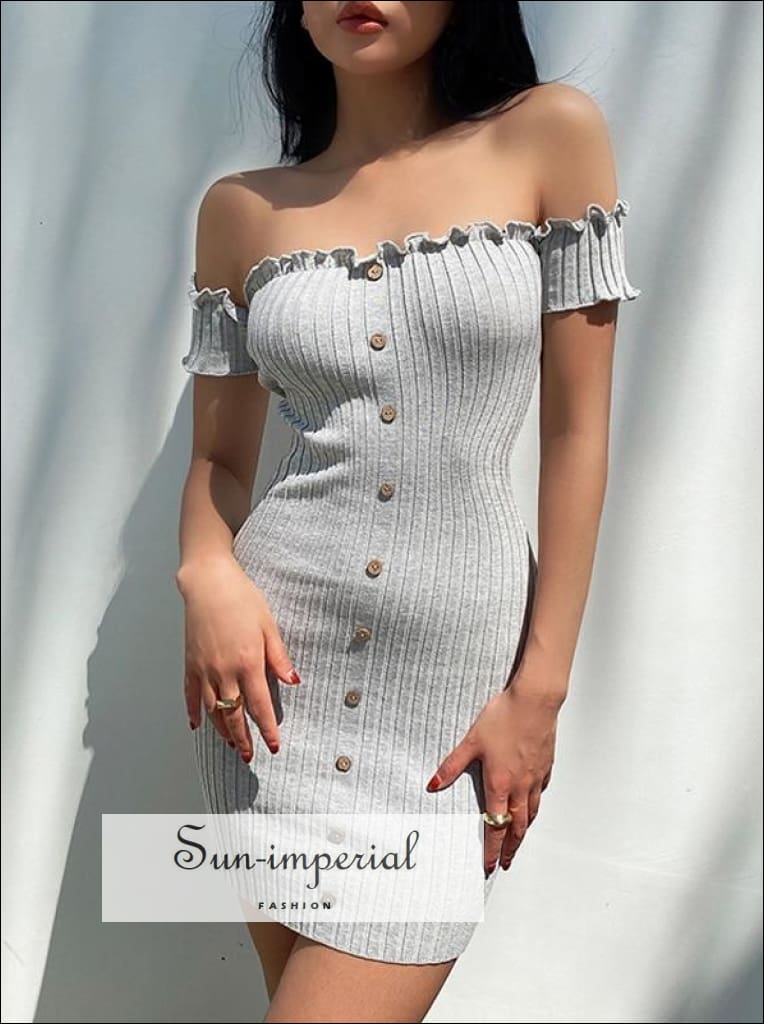 lettuce off the shoulder dress Our Off Shoulder Notched Neck Lettuce Trim Rib-knit Dress is such a vibe