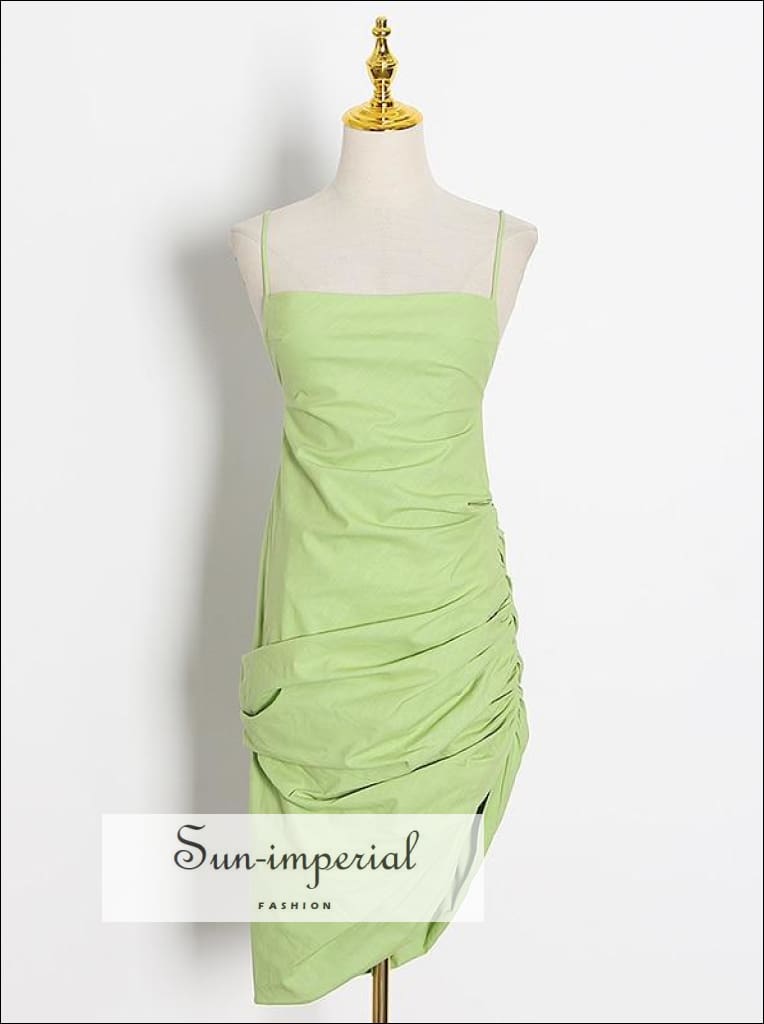 Sun-imperial - women mint Green backless ruched asymmetrical square collar mini dress Green / L Sun-imperial - women mint Green backless ruched asymmetrical square collar mini dress Green / L