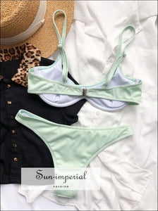 Women Mint Green Ribbed Halter Bikini Set WOmen With Ring Detail Sun-Imperial United States