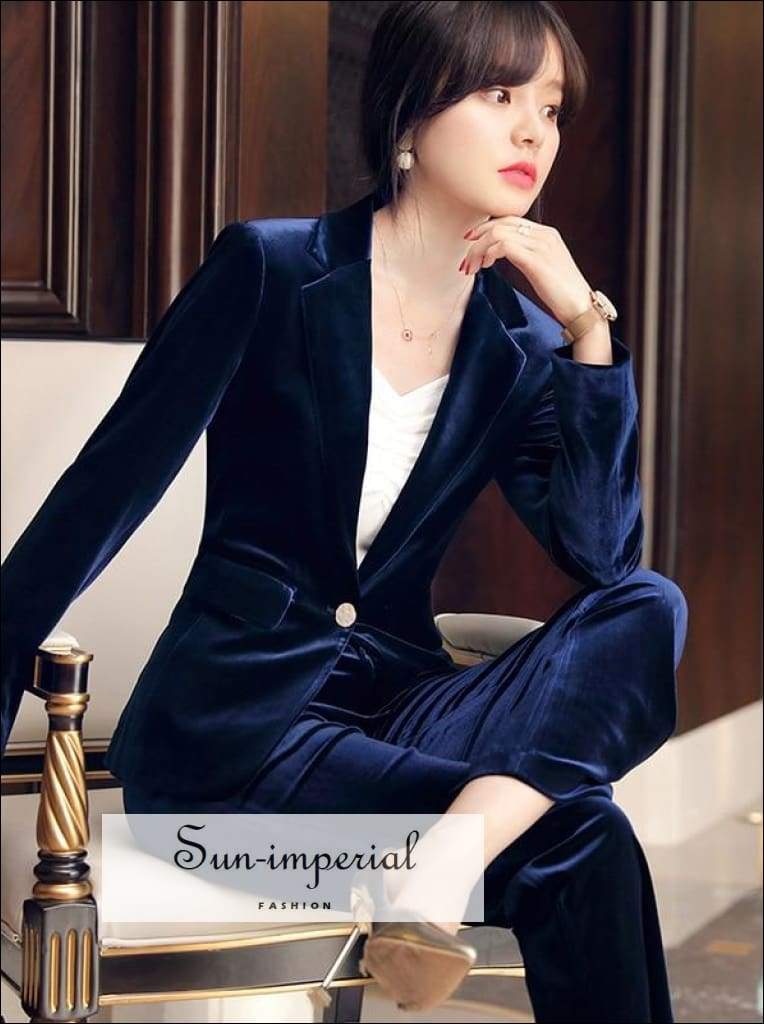 Ladies navy blue outlet velvet blazer