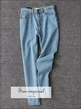 Women Pencil Denim Pants High Waist Jeans Boyfriend Fit Jeans Light Blue