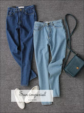 Women Pencil Denim Pants High Waist Jeans Boyfriend Fit Jeans Light Blue