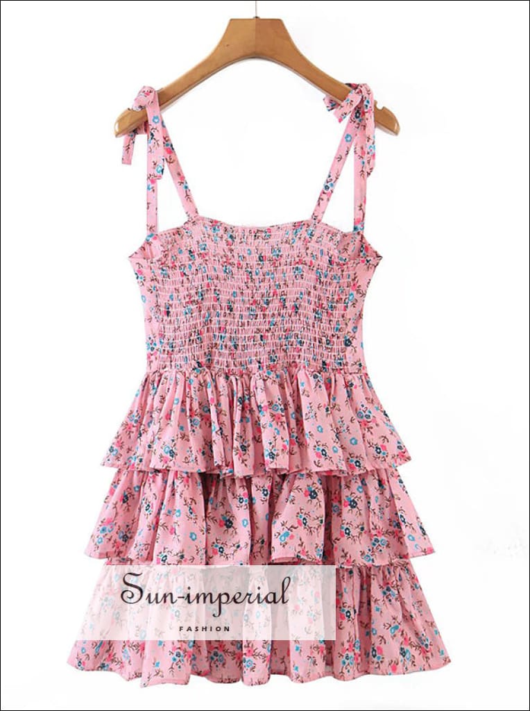 Colorful Floral Bustier Dress with Ruffle Hem