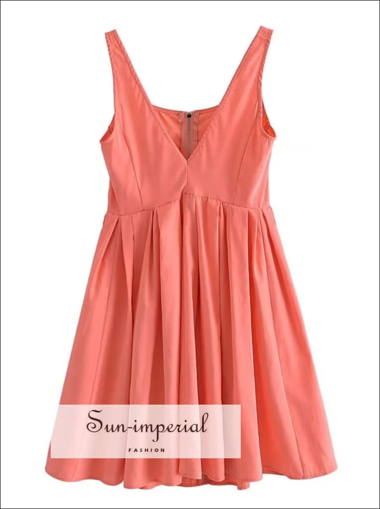 Sun-Imperial - Women Pink Sleeveless A-Line 100% Lanon Mini Dress with Low Back and Center Zipper Coral Red / Xs Sun-Imperial - Women Pink Sleeveless A-Line 100% Lanon Mini Dress with Low Back and Center Zipper Coral Red / Xs