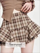 Women Plaid Checkered Mini Skirt with under Shorts and Frill detail Sun-Imperial United States