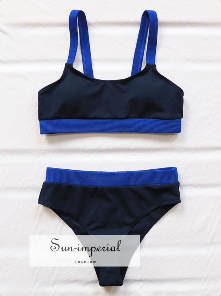 Sun-imperial - women ribbed two tone blue sport bra and high waist bottom  bikini set sporty swimsuit – Sun-Imperial