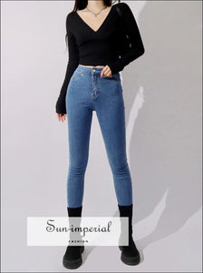 Women Seamed Back High Waist Skinny Jeans With Raw-cut Hem casual style, harajuku PUNK STYLE, street Sun-Imperial United States