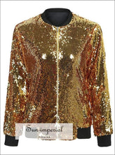 Women Sequins Coat Bomber Jacket Long Sleeve Zipper Streetwear Loose Glitter coat, fall outfit, glitter, glittery, jacket SUN-IMPERIAL 