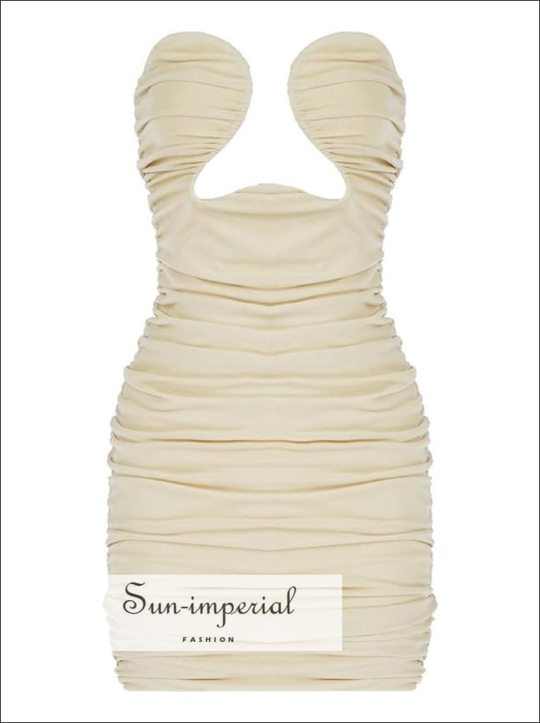 Sun-imperial - women solid Black strapless bodycon cut out bustier ruched mini dress beige / S Sun-imperial - women solid Black strapless bodycon cut out bustier ruched mini dress beige / S