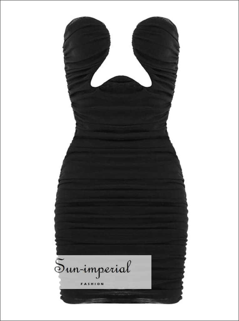 Sun-imperial - women solid black strapless bodycon cut out bustier
