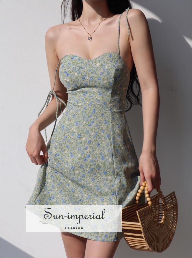 Sun-imperial - women Green floral tie shoulder cami strap mini dress Green / M Sun-imperial - women Green floral tie shoulder cami strap mini dress Green / M