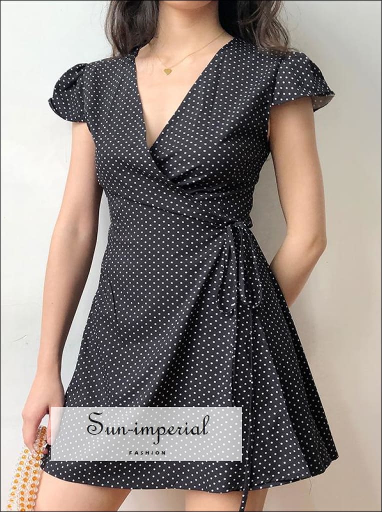 knee length dresses for ladies Waves Mini Wrap Dress Natural/Black / Xs main image 1
