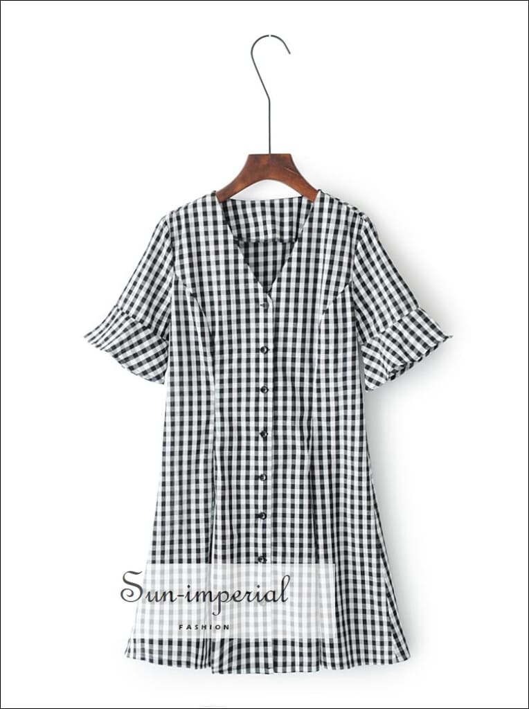 black and white gingham dress short Amelia Gingham Dress-Black/White petite! M