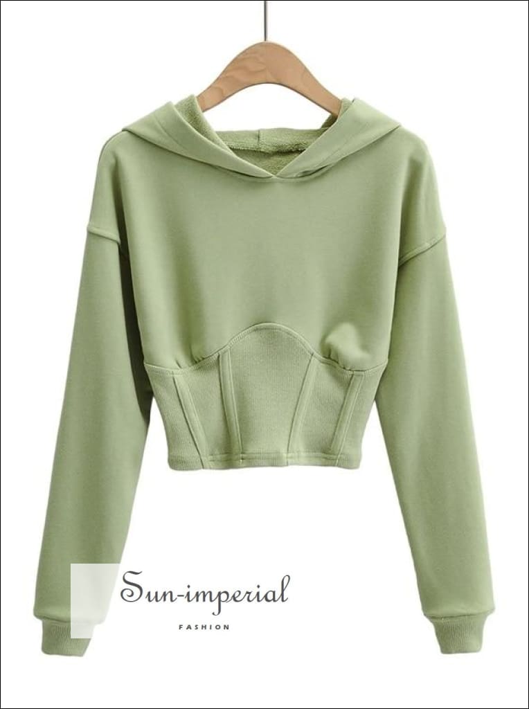 Sun imperial women white corset style cinched waist crop hoodie sweatshirt Sun Imperial