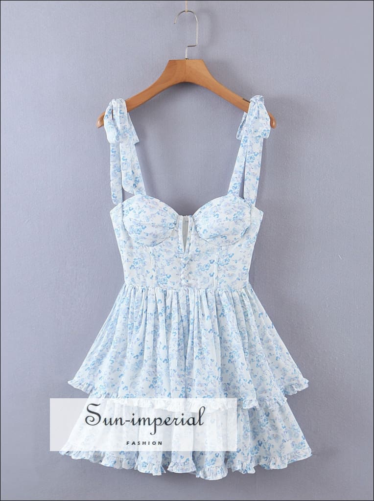 Milumia Women's Floral Spaghetti Strap Dress - Tie Front, V-Neck, Flare Mini - View #9
