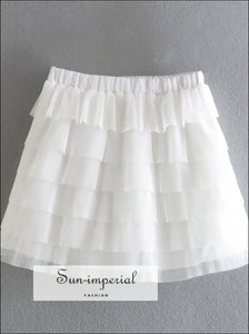Women White Mesh Pleated Layered Mini Skirt with Elastic Waist Details Sun-Imperial United States