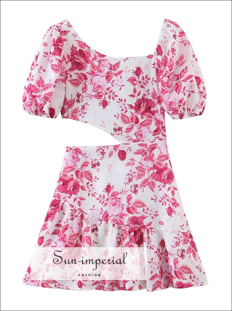 short flower print dresses short flower dress Jocelyn Short Sleeve Tied Cuff Layered Ruffle Dress Floral Print White
